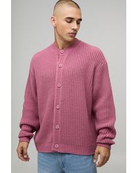 BoohooMAN - Oversized Fisherman Rib Knitted Button Up Cardigan - Lyst