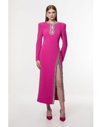 Karen Millen - Cut Out Crystal Embellished Woven Maxi Dress - Lyst
