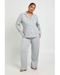 Boohoo - Plus Piping Detail Long Sleeve Shirt & Trouser Pyjama Set - Lyst