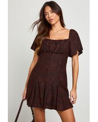 Boohoo - Burnout Floral Godet Hem Mini Dress - Lyst