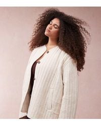 ASOS - Design Linen Dolphin Hem Collarless Quilted Jacket - Lyst