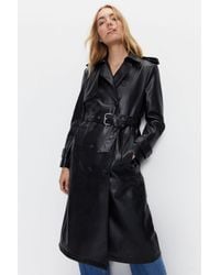 Warehouse - Premium Classic Faux Leather Trench Coat - Lyst