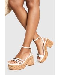 Boohoo - Wide Fit Double Strap Cork Platform Heels - Lyst