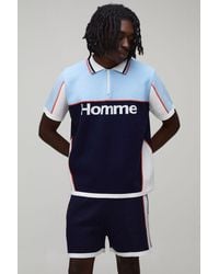 BoohooMAN - Relaxed Colour Block Polo And Short Knitted Set - Lyst