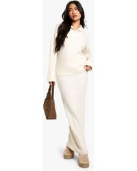 Boohoo - Soft Knit Thick Rib Collar Detail Sweater And Maxi Skirt Set - Lyst