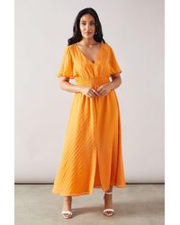 Wallis - Petite Dobby Shirred Waist Midi Dress - Lyst