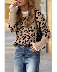 Azura Exchange - Leopard Print Lace Trim Sweater - Lyst