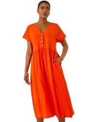 Roman - Linen Look Button Midi Dress - Lyst