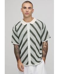 BoohooMAN - Relaxed Stripe Open Stitch Knitted Shirt - Lyst