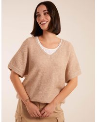 Blue Vanilla - Puff Sleeve V-Neck Knit Top - Lyst