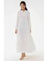 Hiccup - Textured Crew Neck Maxi Dress With Buttons - Lyst