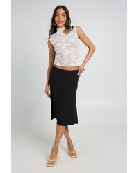 Boohoo - Woven Awkward Length Midi Skirt - Lyst