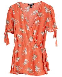 New Look - Tie Sleeve Floral Wrap Blouse Viscose - Lyst