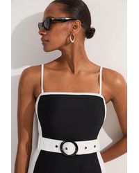 Karen Millen - Contrast Panelled Bandeau Swimsuit With Belt - Lyst