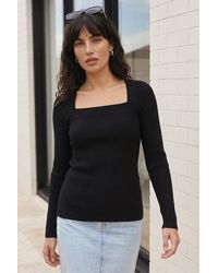 Roman - Square Neck Ribbed Knit Top - Lyst