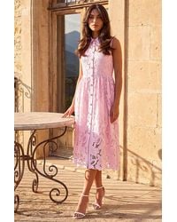 Roman - Crochet Lace Shirt Belted Midi Dress - Lyst
