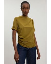 Karen Millen - Cotton Jersey Gathered Detail T-Shirt - Lyst