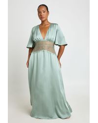 Boohoo - Plus Satin Lace Panel Angel Sleeve Maxi Dress - Lyst