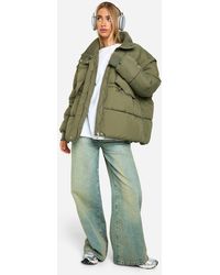 Boohoo - Rib Collar Oversized Puffer Jacket - Lyst