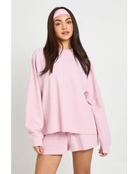 Boohoo - Waffle Raglan Sleeve Oversized Long T-Shirt - Lyst