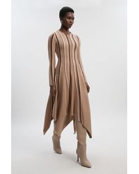Karen Millen - Stripe Viscose Blend Asymmetric Hem Knit Midi Dress - Lyst