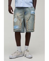 BoohooMAN - Regular Raw Edge Moto Carpenter Jorts - Lyst