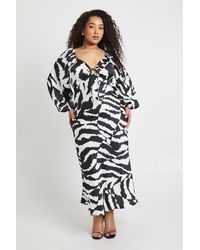 Boohoo - Plus Mixed Animal Volume Sleeve Satin Midaxi Dress - Lyst
