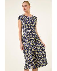 Roman - Daisy Print Midi Tea Dress - Lyst