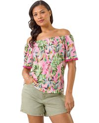 Roman - Floral Printed Bardot Top - Lyst