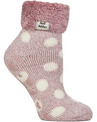 Heat Holders - Ladies Cuddly Fluffy Sliper Bed Socks With Feather Top - Lyst