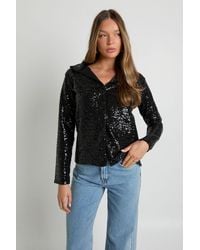 Boohoo - Sequin Oversized Button Through Shirt - Lyst