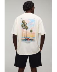 BoohooMAN - Oversized Extended Neck Sports Car Palm Print T-Shirt & Short Set - Lyst