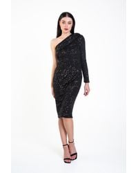 Gini London - One Shoulder Draped Sequin Midi Dress - Lyst