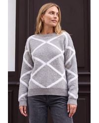 Roman - Fluffy Diamond Print Knit Jumper - Lyst