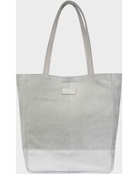 Assots London - 'paige' Grey Real Leather + Silver Metallic Leather Tote Bag - Lyst