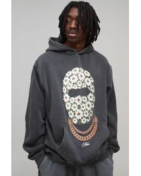 BoohooMAN - Oversized Daisy Ski Mask Washed Printed Hoodie - Lyst