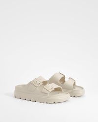 Boohoo - Wide Fit Double Strap Buckle Sliders - Lyst