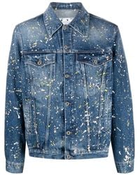 Off-White c/o Virgil Abloh - Gebroken Witte Verfspetter Skate-fit Blauw Spijkerjack - Lyst