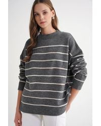 MixRay - Gestreepte Crewneck Loszittende Gebreide Pullover Trui - Lyst
