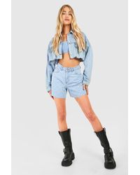 Boohoo - Raw Hem Laser Cut Denim Shorts - Lyst