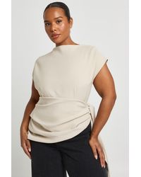 Boohoo - Plus Slash Neck Drape Side Top - Lyst