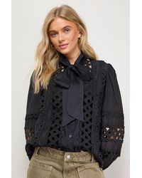 Oasis - Cut Out Trim Detail Tie Neck Button Down Blouse - Lyst