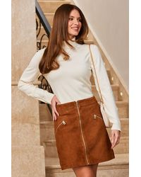 Sosandar - Tan Suede Zip Front A-Line Skirt - Lyst