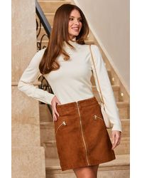 Sosandar - Tan Suede Zip Front A-Line Skirt - Lyst