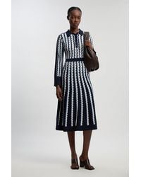 Karen Millen - Knit Pointelle Contrast Collared Midi Dress - Lyst