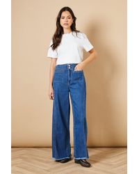 Oasis - Denim Seamed Patch Pocket Wide Leg Jean - Lyst