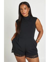 Boohoo - Plus High Neck Lace Trim Tailored Playsuit - Lyst