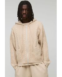 BoohooMAN - Oversized Zip Up Cable Knitted Hoodie - Lyst