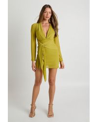 Boohoo - Plunge Wrap Front Mini Dress - Lyst