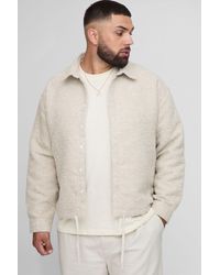 BoohooMAN - Plus Oversized Boxy Bungee Hem Boucle Overshirt - Lyst